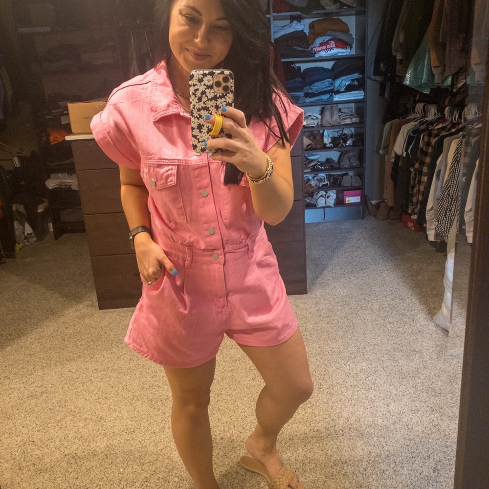 Free People Pink Denim short romper